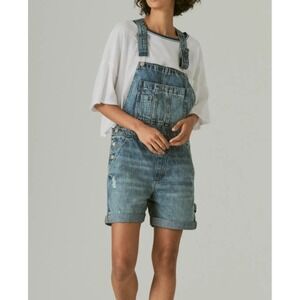 Lucky Brand Denim Cutoff Shortalls Women's XL Distressed Coastal Cowgirl Boho